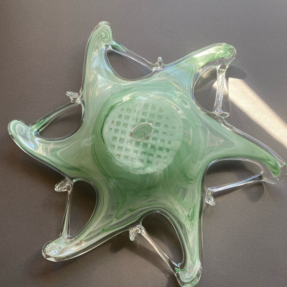 Vintage LAVORAZIONE Murano Art Glass Bowl Aqua green Made In Italy.. - Picture 3 of 7